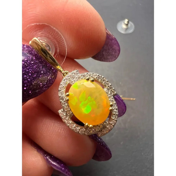 10k gold Ethiopian opal and white zircon earrings - Picture 7 of 11